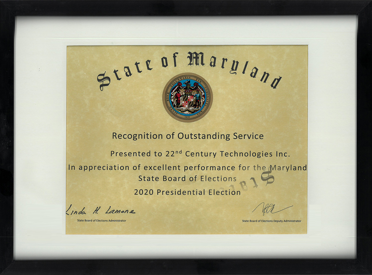 Recognition of outstanding services from the State of Maryland (2020 Presidential Election)