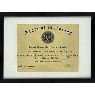 Recognition of outstanding services from the State of Maryland (2020 Presidential Election)