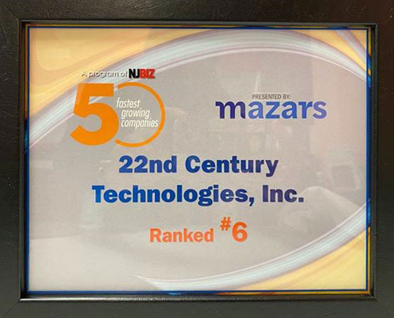 22nd Century Technologies Inc. has been selected for the 2020 50 Fastest Growing Companies in New Jersey!